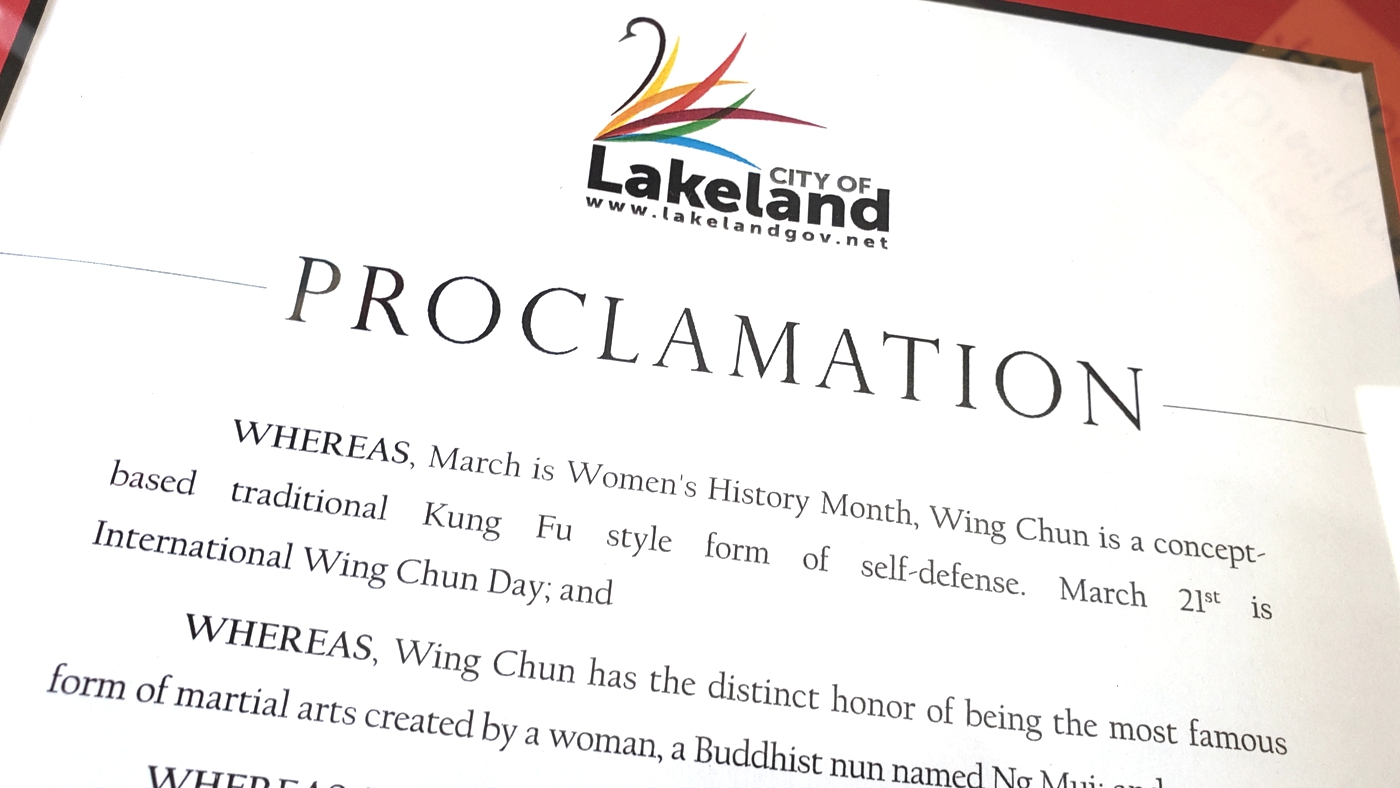 Wing Chun Proclamation, Woman month, womens month, women's month, proclamation woman, woman proclamation, city of lakeland, martial arts, kung fu studio, kung fu academy, kung fu school, woman proclamation, womans month, womens month, women month, woman month