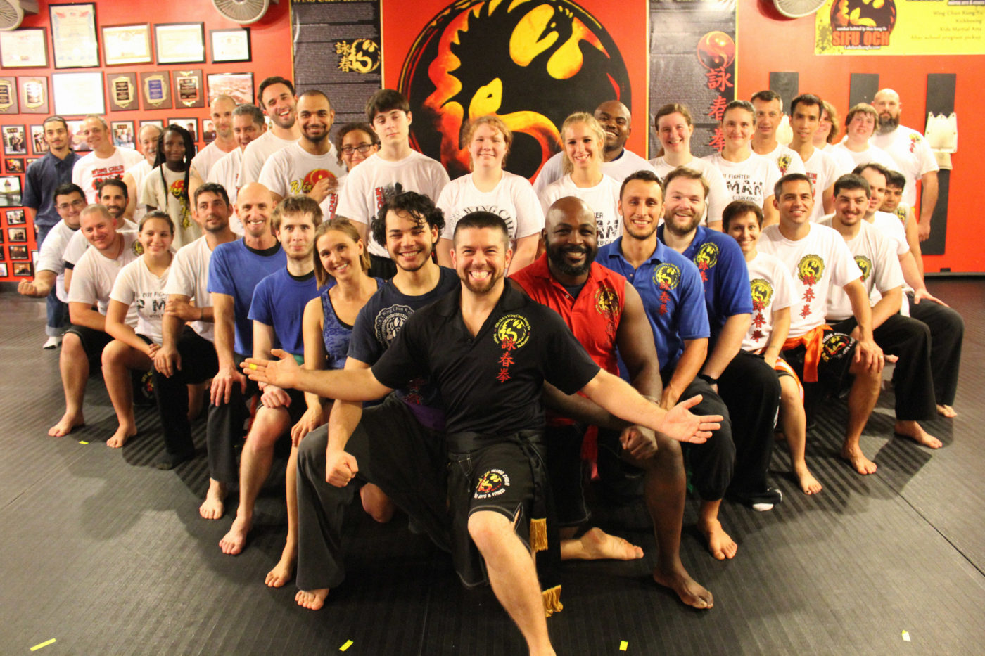 group photo of sifu justin och and his students at his downtown lakeland martial arts studio